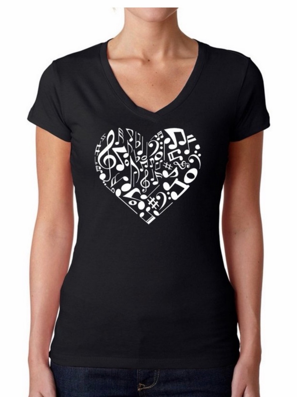 LA Pop Art Music Notes Heart Graphic V-Neck Tee Bundle Size Medium (2)